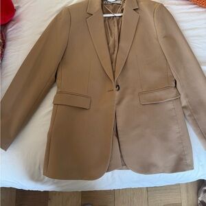 Zara Tan Blazer with Notched Lapel and Modern Fit